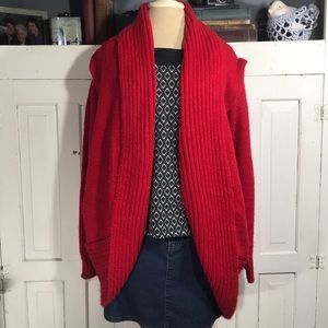 VINTAGE 1980s red wrap sweater cardigan size L